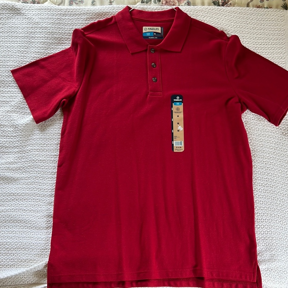 Magellan FISH GEAR MOISTURE-WICKING Classic Fit Rio Red Hi-Viz 100% Cotton Polo